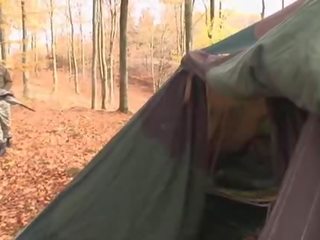 Euro darling gets double fucked in a tent