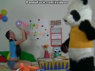 Began to play with a big shaft toy panda